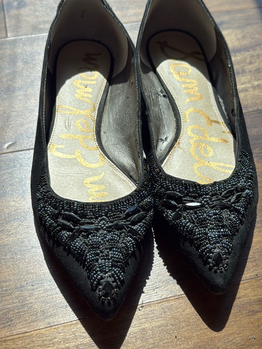 Sam Edelman Black Beaded Pointed Toe Flats